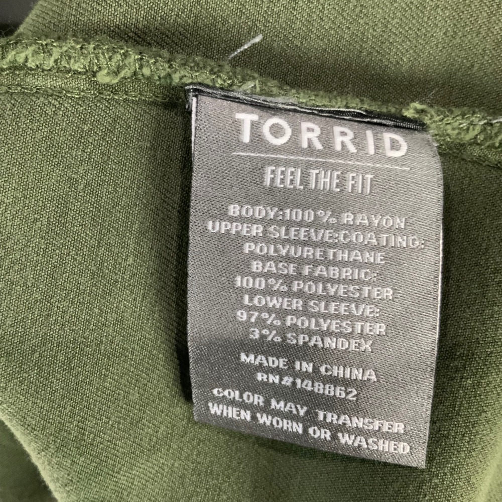 Torrid Olive Green Utility Trench Coat 1X Open Front Notched Long Leather Sleeve - Picture 5 of 6